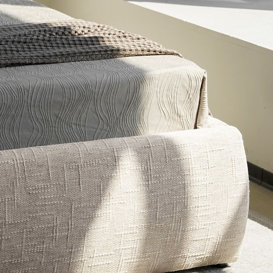 Upholstered Bed Nestia 160x200 cm, with Slats and Storage, Light Beige, Rounded