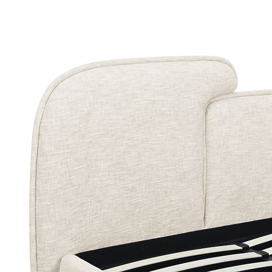 Upholstered Bed Nestia 160x200 cm, with Slats and Storage, Light Beige, Rounded