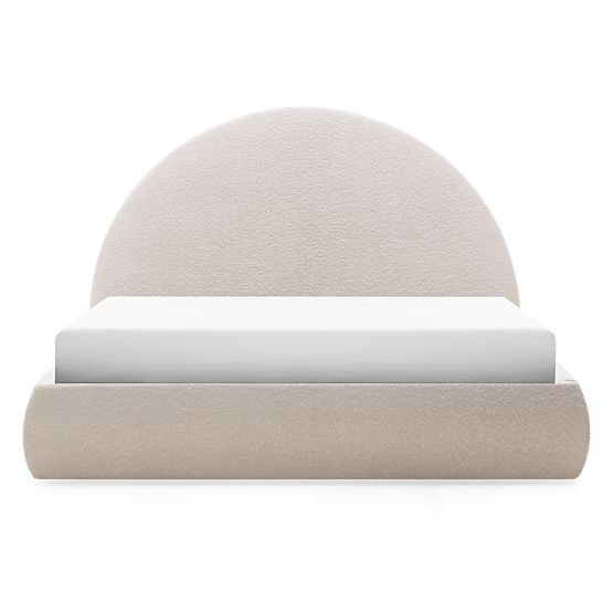 Upholstered Bed Orbi 160x200 cm, with Slatted Base and Storage, Rounded, Beige