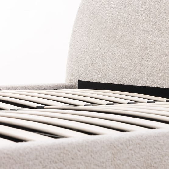Upholstered Bed Orbi 160x200 cm, with Slatted Base and Storage, Rounded, Beige