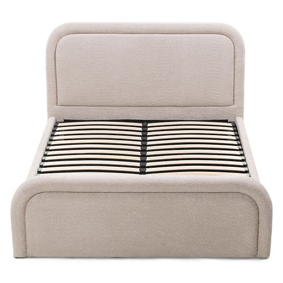 Upholstered Bed Ovoid 160x200 cm, with Slatted Base and Storage, Rounded, Beige