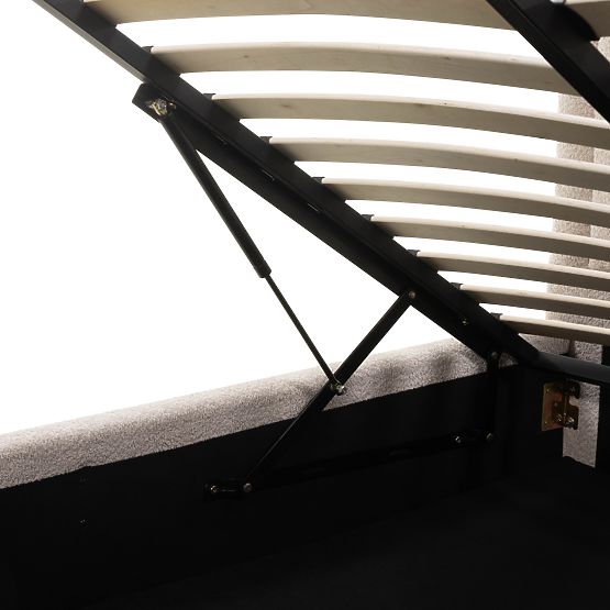 Upholstered Bed Ovoid 160x200 cm, with Slatted Base and Storage, Rounded, Beige