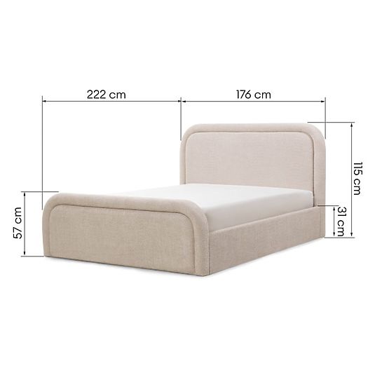 Upholstered Bed Ovoid 160x200 cm, with Slatted Base and Storage, Rounded, Beige