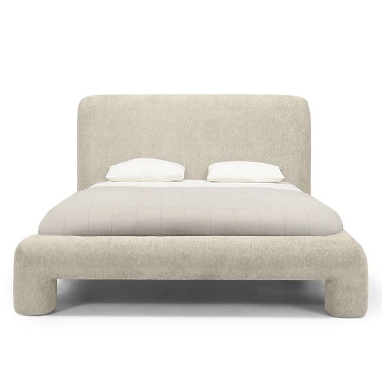 Upholstered Bed Rolly 160x200 cm, with Slatted Frame, Rounded, Light Grey