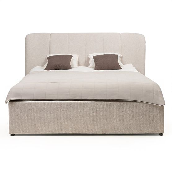 Upholstered Bed Snoovia 160x200 cm, with Slatted Frame and Storage, Light Beige