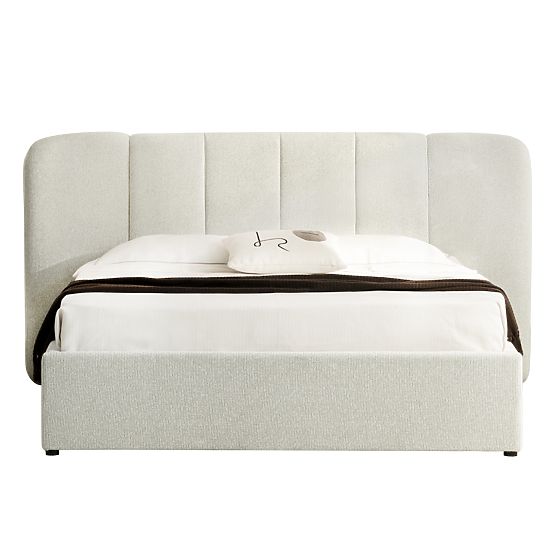 Upholstered Bed Snoovia 160x200 cm, with Slatted Frame and Storage, Light Beige