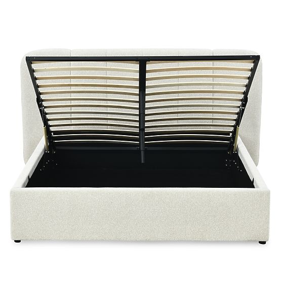 Upholstered Bed Snoovia 160x200 cm, with Slatted Frame and Storage, Light Beige