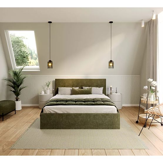 Upholstered bed TULSA 160 x 200 cm - Olive green