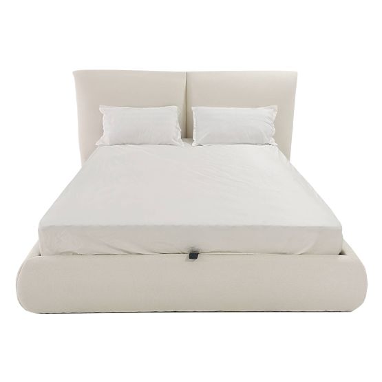 Upholstered Bed Yunar 180x200 cm, with Slatted Frame and Storage, Beige