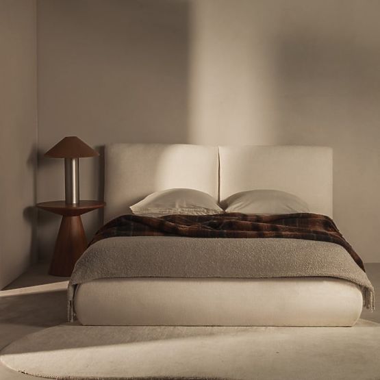 Upholstered Bed Yunar 180x200 cm, with Slatted Frame and Storage, Beige