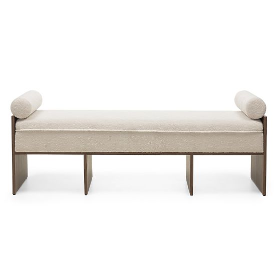 Upholstered Bench Loppo Light Beige, Boucle, Walnut Wisconsin