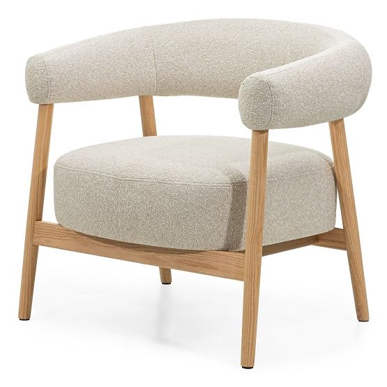 Upholstered Chair/Armchair Montepulciano, Light Beige/Oak Wood, Rounded