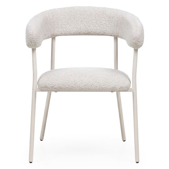 Upholstered Chair Campo, Beige/White Legs, Boucle