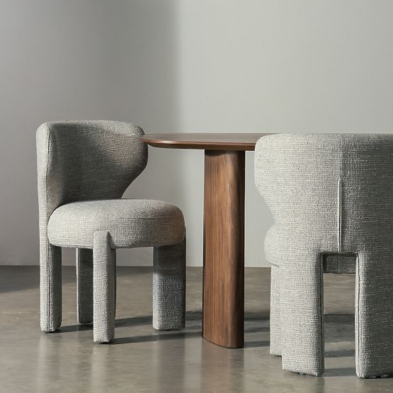 Upholstered Chair Elaine Beige-Grey, Rounded Shapes