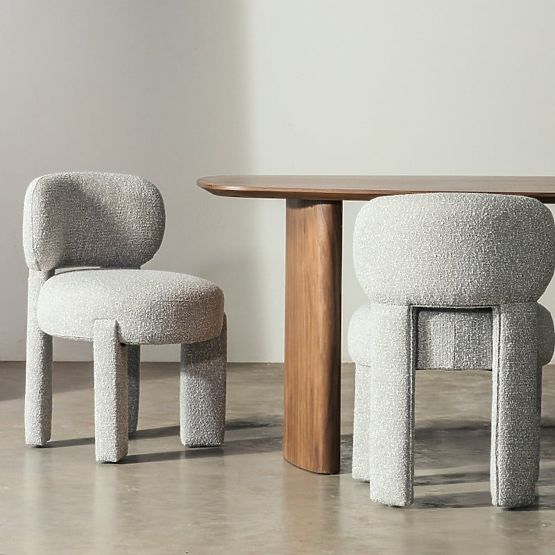 Upholstered Chair Falone Gray, Boucle, Rounded Shapes