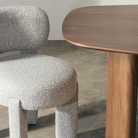 Upholstered Chair Falone Gray, Boucle, Rounded Shapes