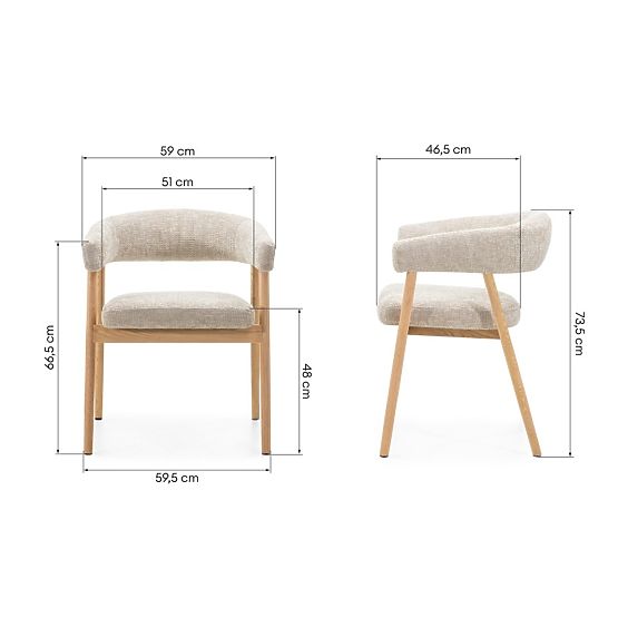 Upholstered Chair Giovani, Beige/Oak Wood, Rounded