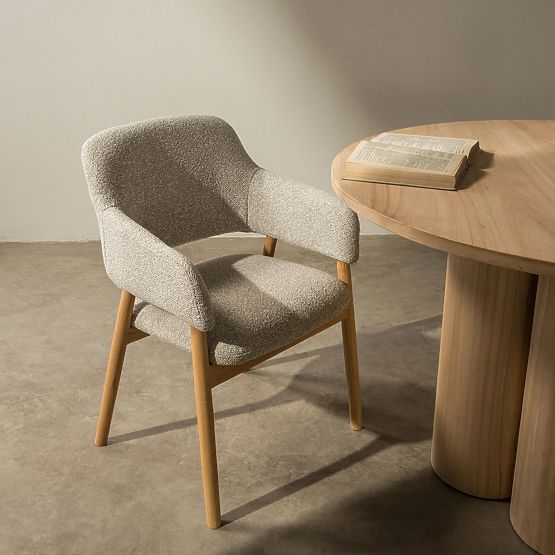 Upholstered Chair Sanremo Light Gray, Boucle/Oak