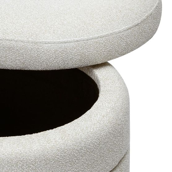 Upholstered Layer Pouf with Storage, Beige