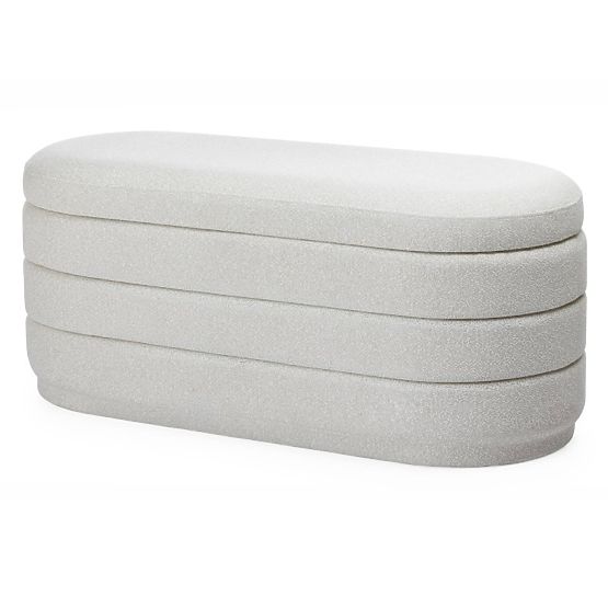 Upholstered Layer Pouf with Storage, Beige