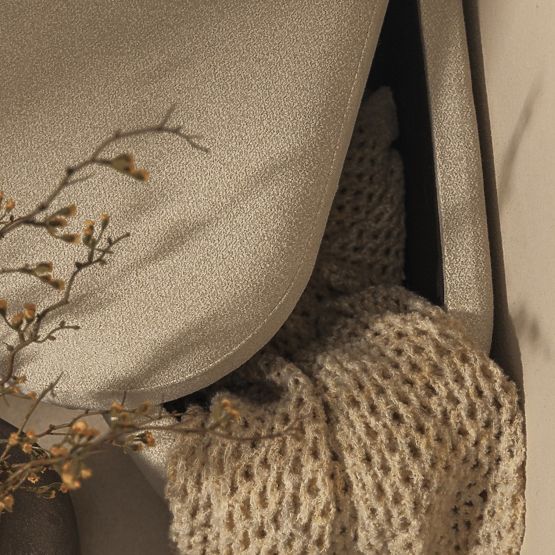 Upholstered Layer Pouf with Storage, Beige