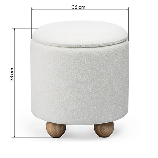 Upholstered Pebble Pouf with Storage, Round, White