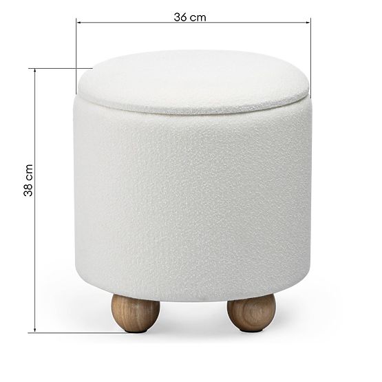 Upholstered Pebble Pouf with Storage, Round, White