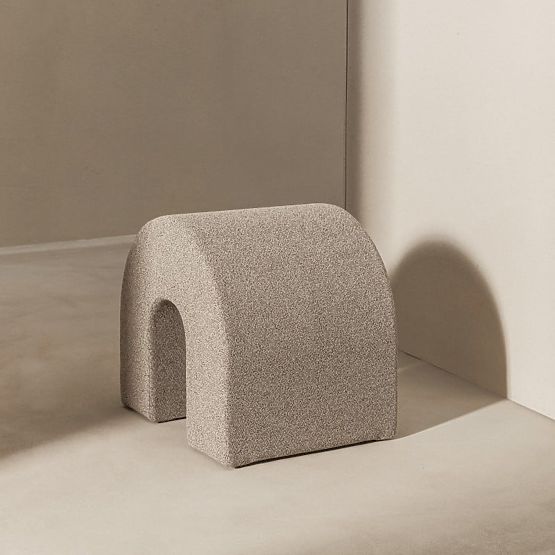 Upholstered Pouf Arc, Rounded, Light Brown