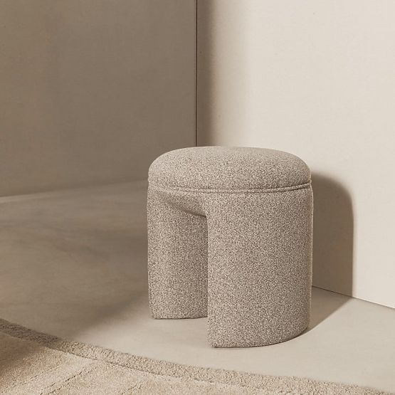 Upholstered Pouf Cove, Rounded, Light Brown