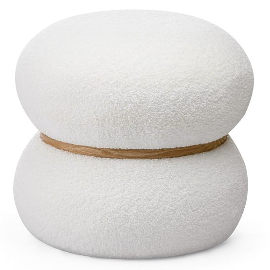 Upholstered Pouf Muss, Round, White, Boucle
