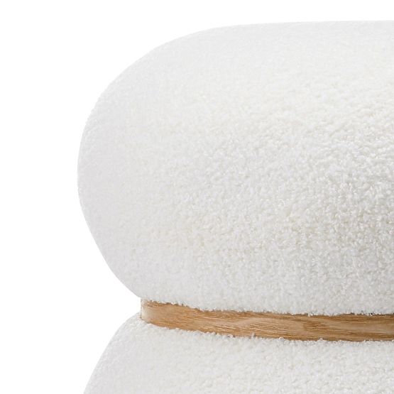 Upholstered Pouf Muss, Round, White, Boucle