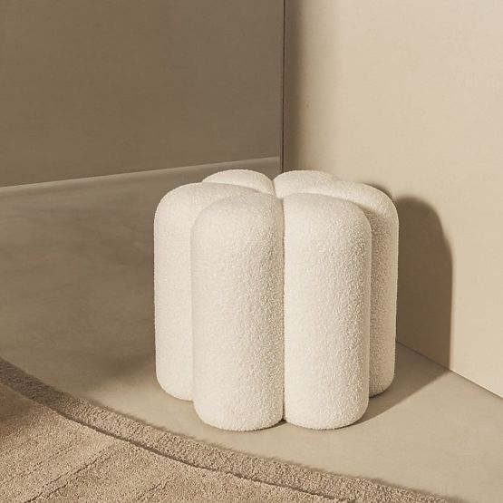 Upholstered Pouf Quad, White, Boucle