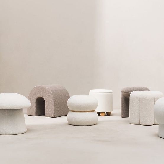 Upholstered Pouf Quad, White, Boucle