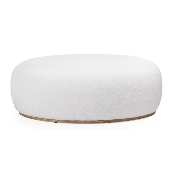 Upholstered Pouf Stone, White, Rounded Shape