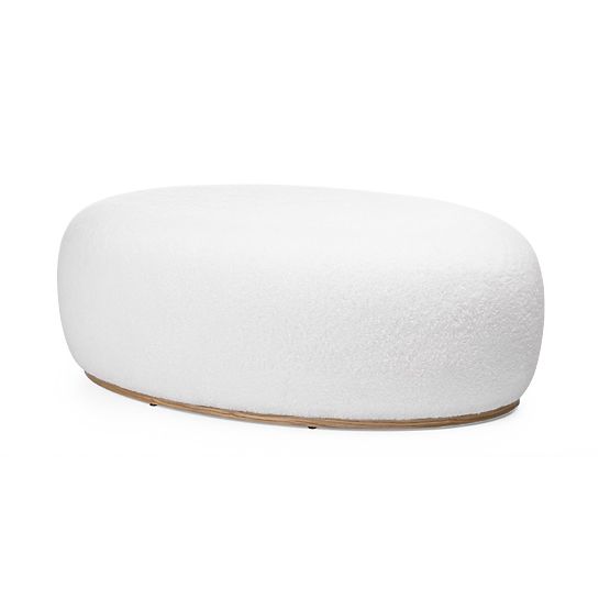 Upholstered Pouf Stone, White, Rounded Shape