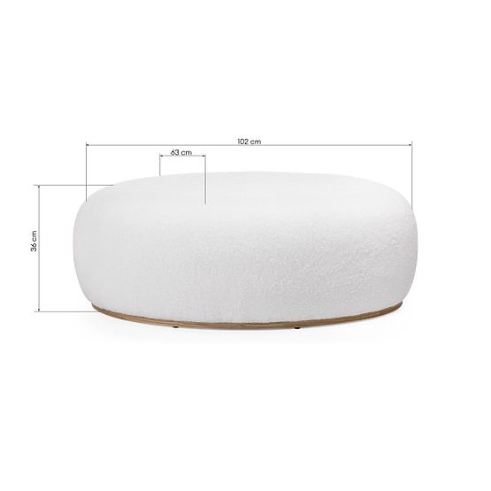 Upholstered Pouf Stone, White, Rounded Shape