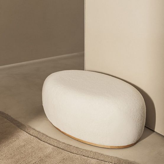 Upholstered Pouf Stone, White, Rounded Shape