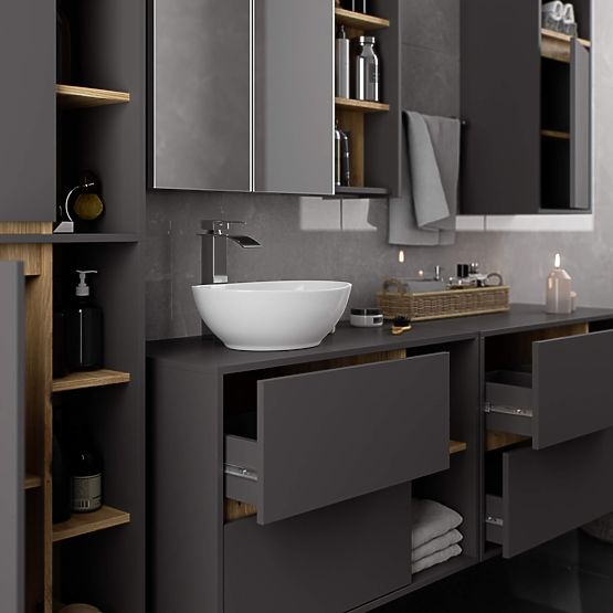 VAMI W50 2D 6P GRAPHITE GRAY / ARTISAN OAK WALL-MOUNTED BATHROOM CABINET