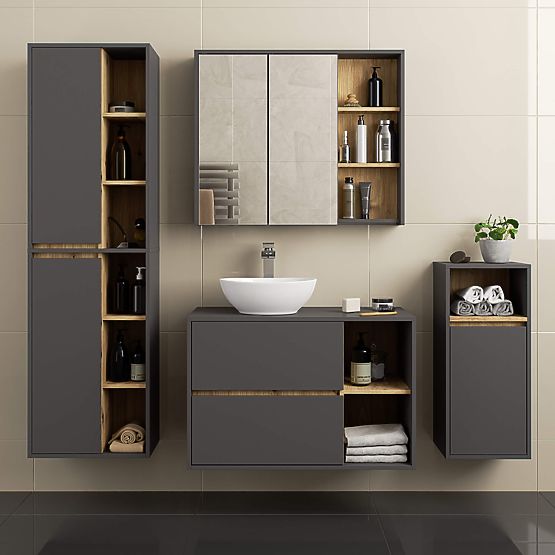 WALL-MOUNTED BATHROOM CABINET VAMI W50 GRAPHITE GRAY / ARTISAN OAK