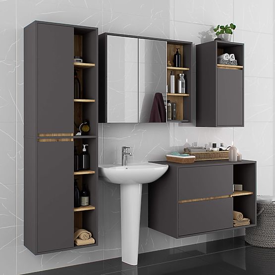 VAMI W50 2D 6P GRAPHITE GRAY / ARTISAN OAK WALL-MOUNTED BATHROOM CABINET