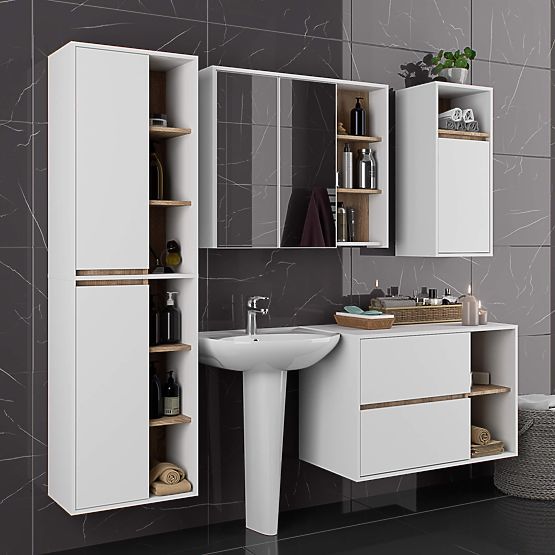 BATHROOM WALL CABINET VAMI W50 2D 6P WHITE / SONOMA OAK