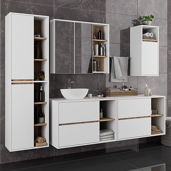 VAMI W50 2D 6P White / Sonoma Oak Wall-Mounted Bathroom Cabinet
