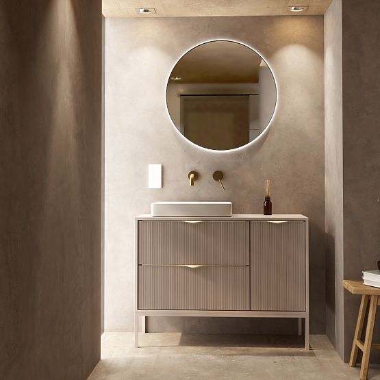 Vanity Cabinet for Countertop Livia 100 cm, Cashmere, Metal Legs, Grooved