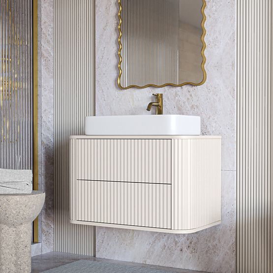 Vanity Cabinet for Countertop Nuvia 80 cm, Cashmere, Rounded, Grooved