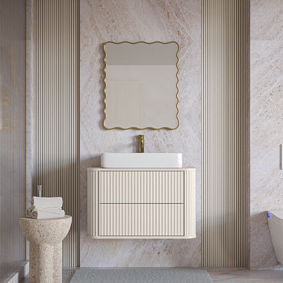 Vanity Cabinet for Countertop Nuvia 80 cm, Cashmere, Rounded, Grooved
