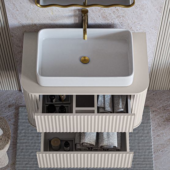 Vanity Cabinet for Countertop Nuvia 80 cm, Cashmere, Rounded, Grooved