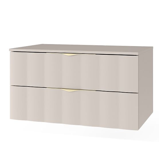 Vanity Cabinet for Countertop Omi 80 cm, Wavy Front Panel, Gold Handles, Cashmere Beige