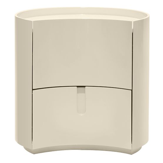 Vena Nightstand with Drawers, Cream White, Rounded, Glossy