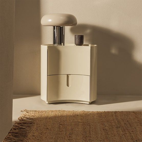 Vena Nightstand with Drawers, Cream White, Rounded, Glossy