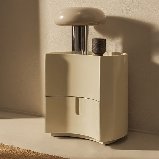 Vena Nightstand with Drawers, Cream White, Rounded, Glossy